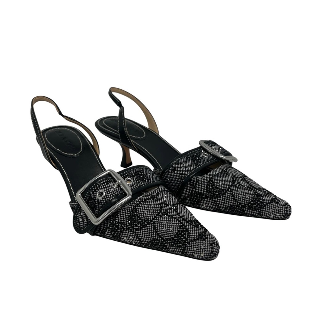 Coach Black Pointed Slingback Heels with Silver Buckle